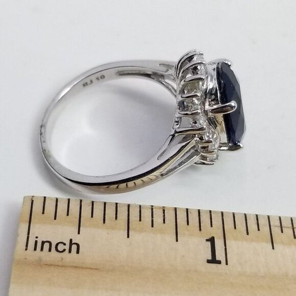 Vintage Avon Blue Oval Rhinestone Ring with Halo, Princess Dianna, Size 10 - Picture 8 of 9